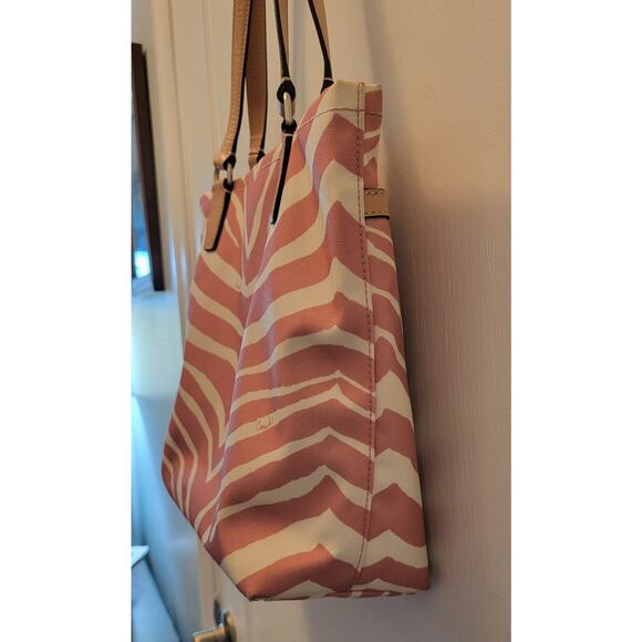 Coach Zebra Stripe Tote Shoulder Bag L1380-F23283 Pink Tan - Picture 4 of 16